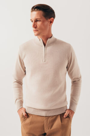 Bež pamučni half zip džemper 130O