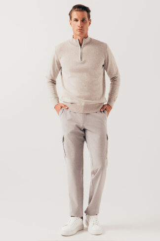 Sivi half zip pamučni džemper 130L