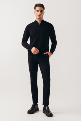 Crni half zip pamučni džemper 130L