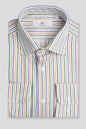 Zeleno-narandžasta prugasta košulja slim fit (761J)