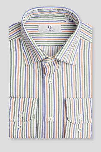 Zeleno-narandžasta prugasta košulja slim fit (761J)