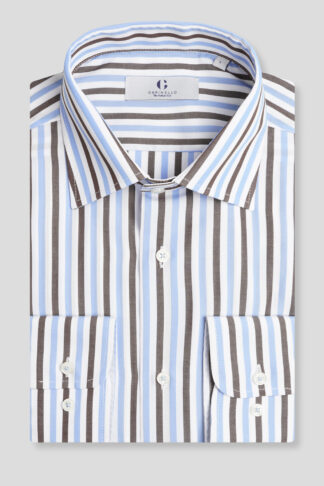 Svetloplava-braon prugasta košulja slim fit (761J)