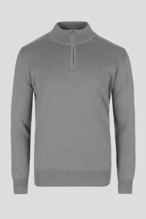 Sivi half zip pamučni džemper 126F