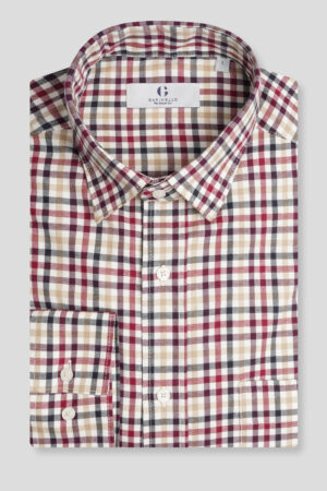 Bež-bordo karirana comfort košulja 720A