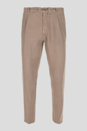 Casual bež lanene pantalone sa učkurom 490I
