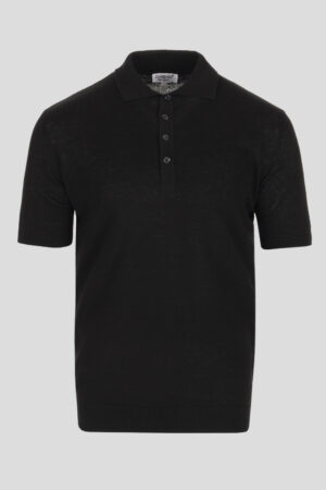 Crna pletena polo majica lan/pamuk 060A