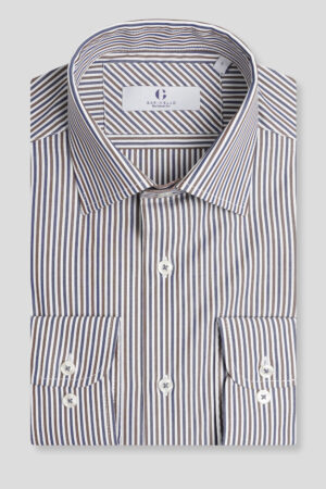 Braon teget prugasta slim fit košulja 521A